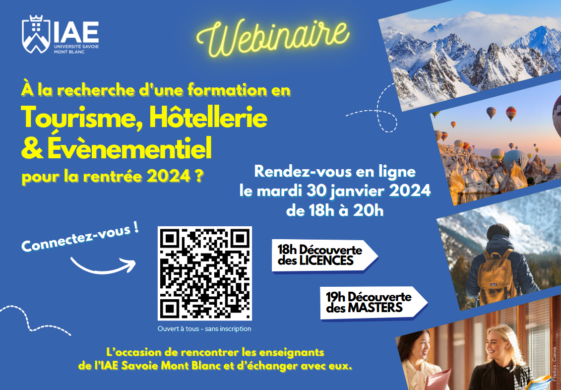 WEBINAIRE : A la recherche d’une formation en Tourisme, Hôtellerie et Évènementiel ( IAE- Université Savoie Mont Blanc)